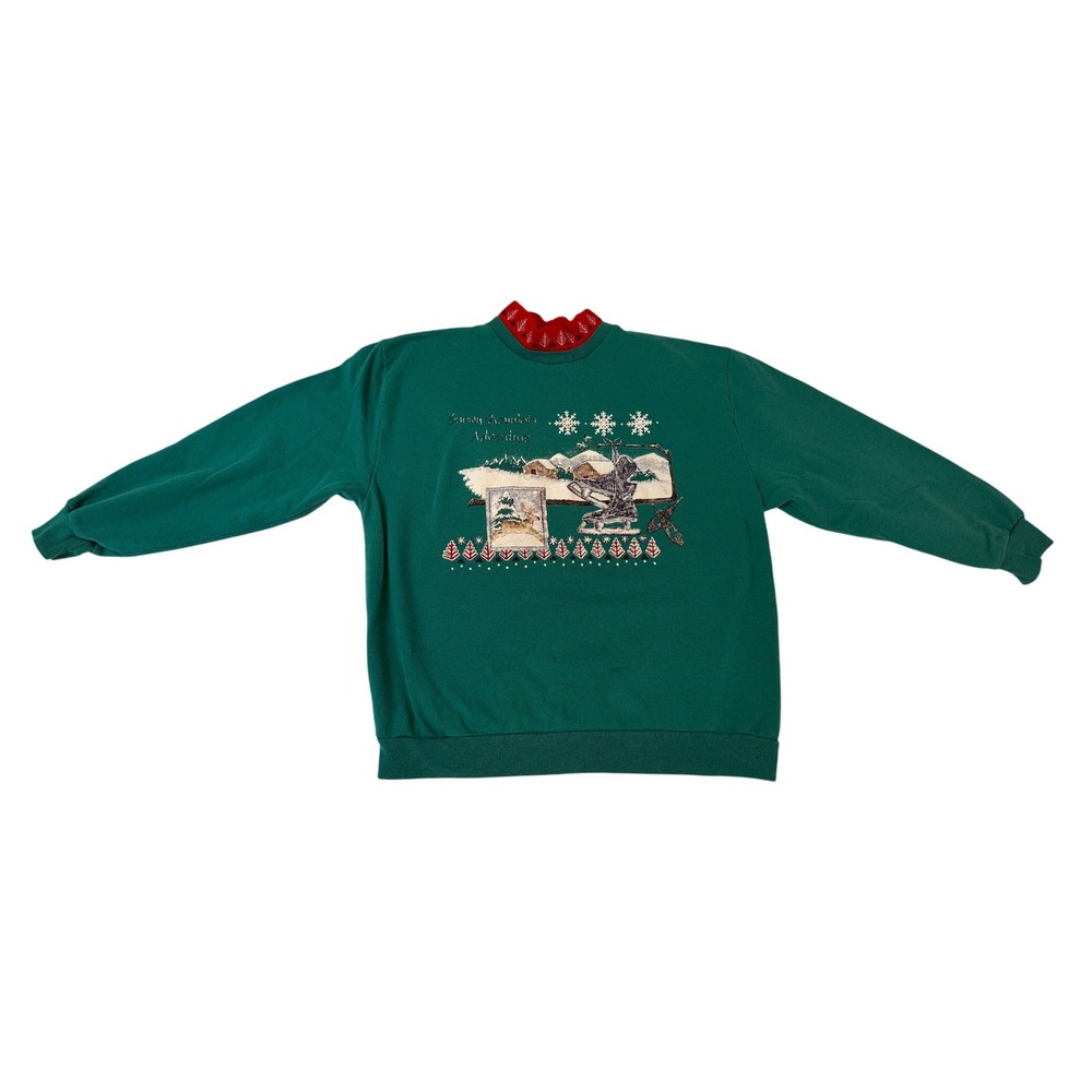 Vintage Bobbie Brooks Snowy Mountain Green Christmas Sweatshirt Large